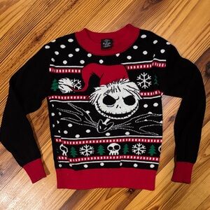 EUC Tim Burtons Nightmare Before Christmas Kids XS Black Red Holiday Sweater
